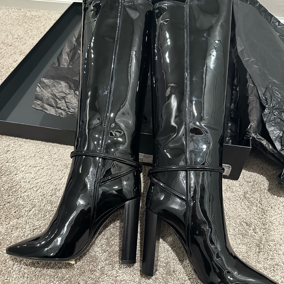 SAINT LAURENT Vernice Grupy Patent Leather High Knee Boots-Italy Size 38 - Picture 7 of 16